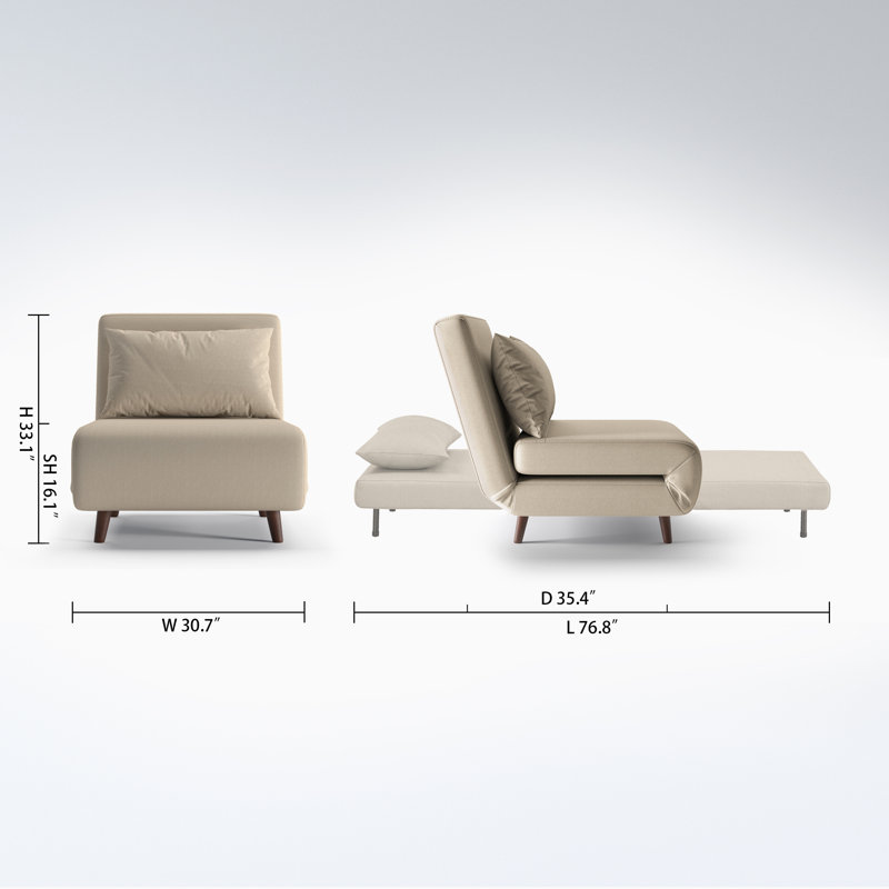 Jacquelyn 32" Wide Convertible Chair, Beige Polyester, 31.9"