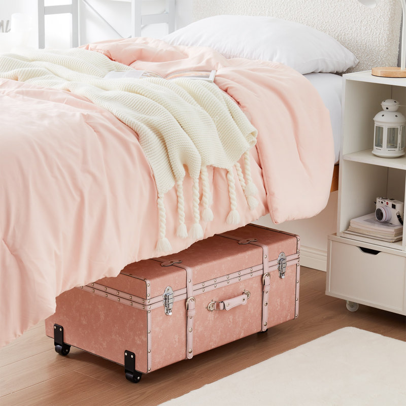 Coffre de rangement texturé avec roulettes - motif marbré, Jean rose