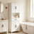 67"H Farmhouse Freestanding Bathroom Storage Cabinet, White Linen Tower with Barn Doors, Large Drawer & Open Shelf, Adjustable Shelves Tall Bathroom Organizer for Laundry Room Entryway-1132184581