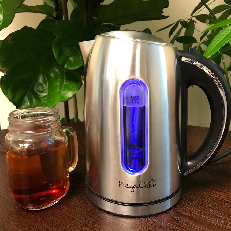 MegaChef 1.8-Liter Cordless Glass & Stainless Steel Electric Tea Infuser Kettle