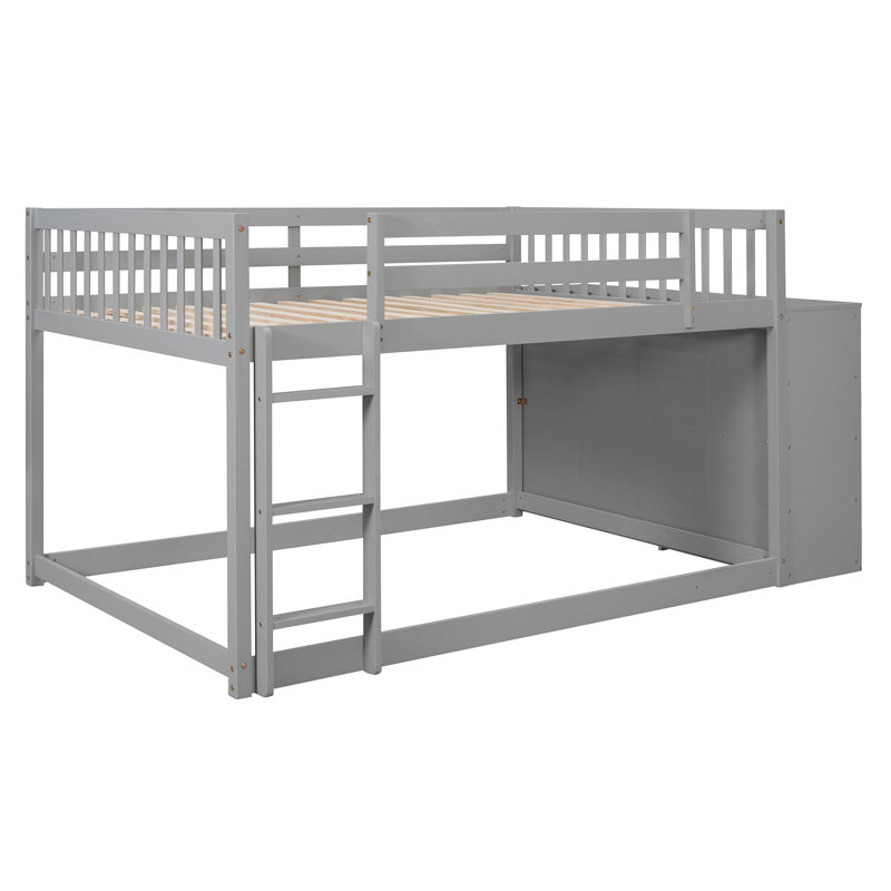 Lit superposé avec 4 tiroirs et 3 tablettes - gris