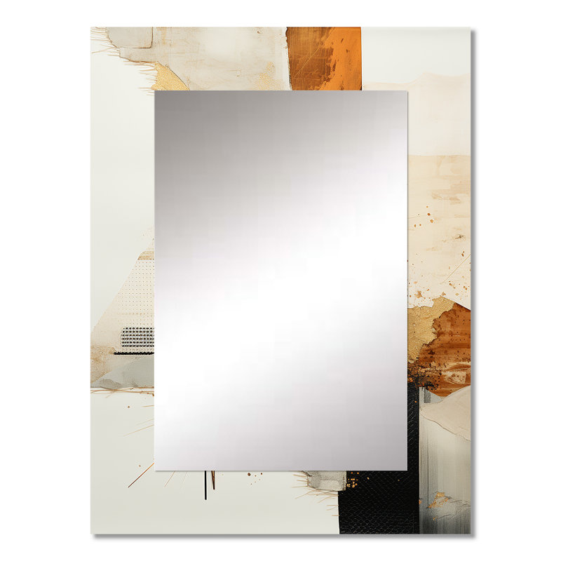 Or et gris coucher de soleil Collage IV - miroir mural unique, collage abstrait, art moderne, 32 po x 24 po