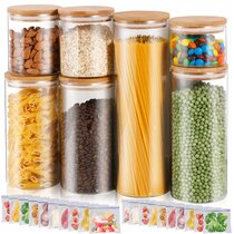 Rosalind Wheeler 78Oz Glass Food Storage Jars With Airtight Clamp Lids, 3  Pack Large Kitchen Canisters For Flour, Cereal, Coffee, Pasta And Canning,  Square Mason Jars With 8 Chalkboard Labels