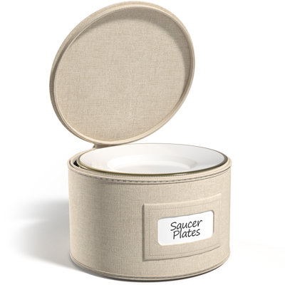 Sorbus China Storage Plate Container Dinnerware Organizer for Saucer Plate Storage with Lid (Holds Service for 12) with Felt Protectors – 7.25 x 5 - (1 Piece, Beige)