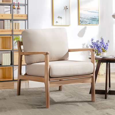 25" Wide Classic Soft Upholstered Solid Wood Accent Chair With Removable Cushions