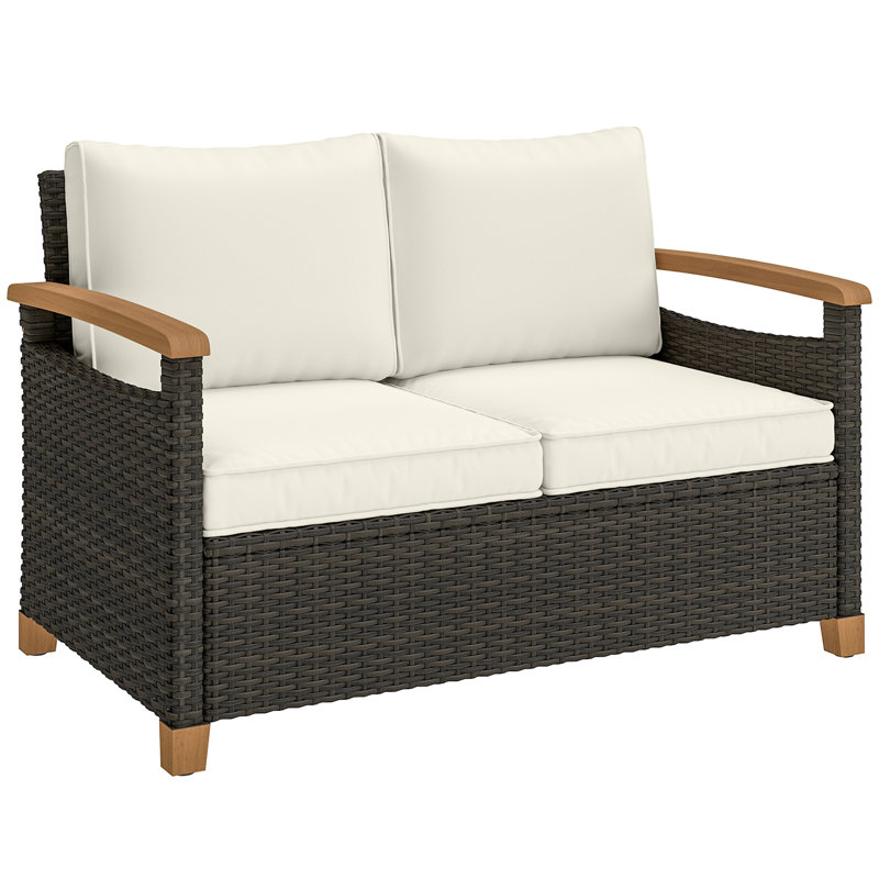 124cm Wide Straight Loveseat, Cream Cushion/Brown Frame