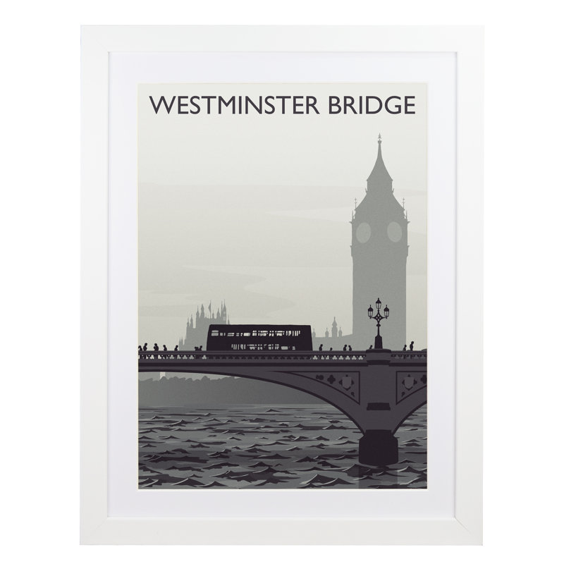 Westminster Bridge Portrait - Print, 40cm H x 30cm W x 3cm D, White Framed