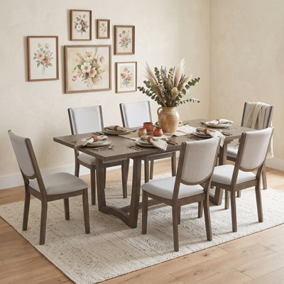 Ensemble de table de salle à manger extensible 7 pièces avec table rectangulaire, 6 chaises rembourrées à dossier incurvé