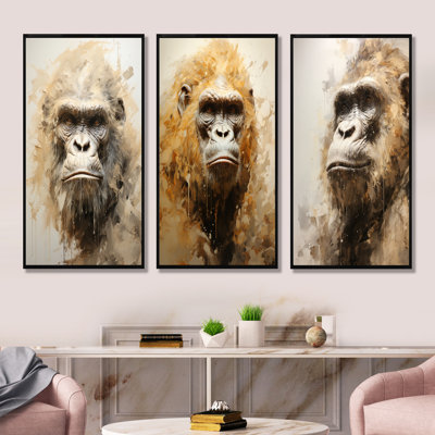 Beige Gorilla Portrait - Gorilla Wall Decor Set Of 4