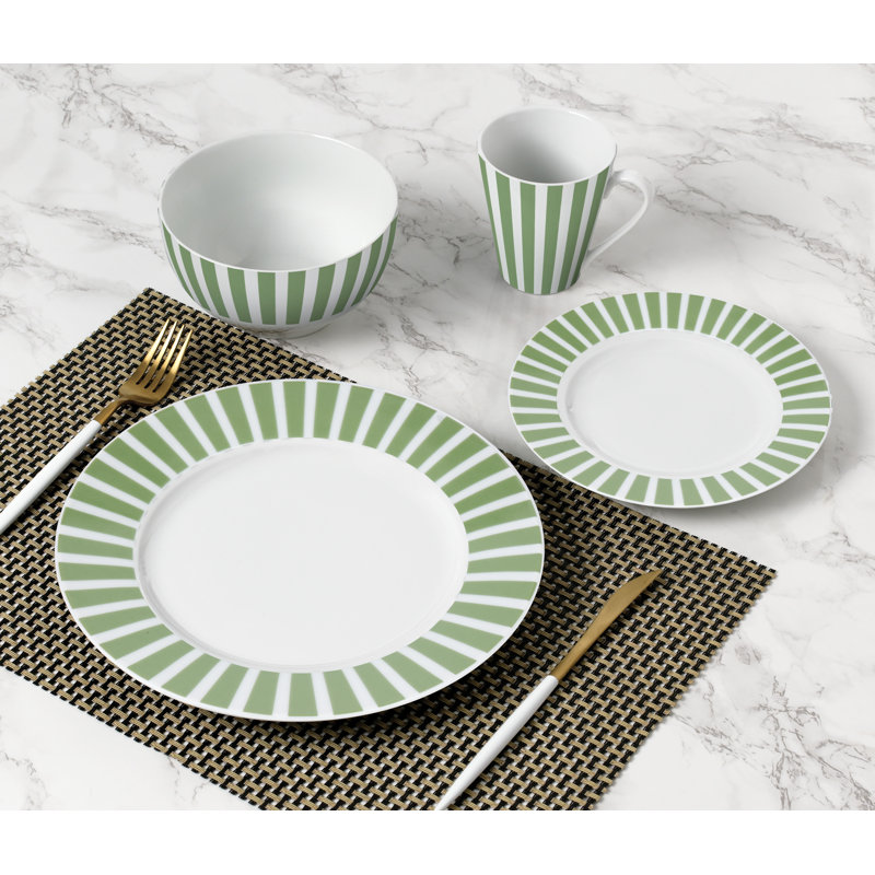 24pc Split Stripe Dinner Set, Green