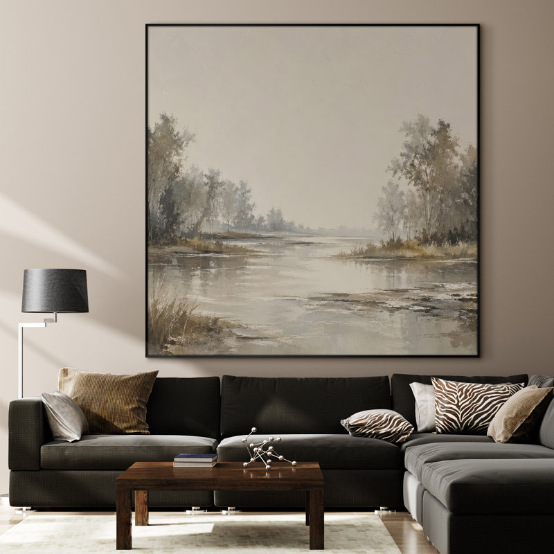 Très grand art mural imprimé sur toile - Paysage de rivière vert serein, décoration de salon traditionnel - «Assemblage requis du cadre (cadre non fini)»