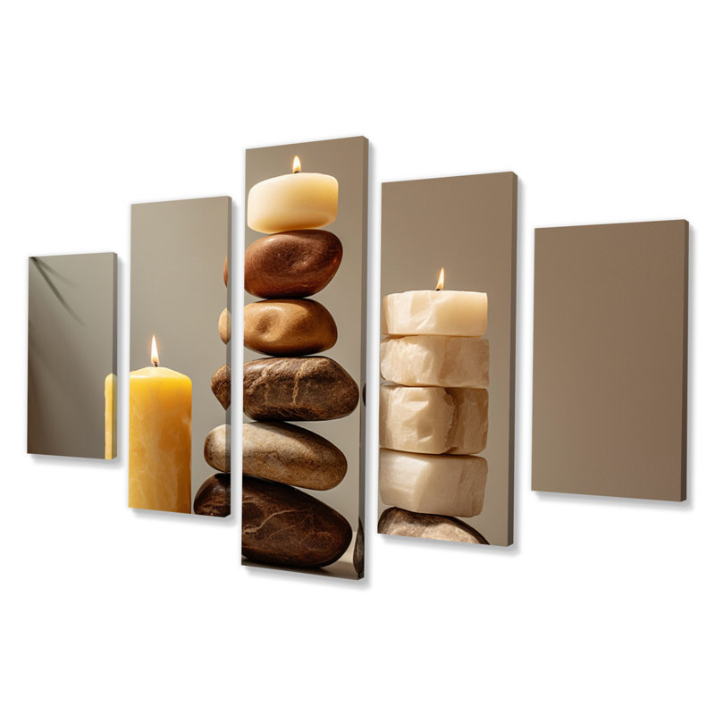 Zen Harmony Balancing Cairn Stones - Reproduction d'art en pierre spirituelle - 5 panneaux