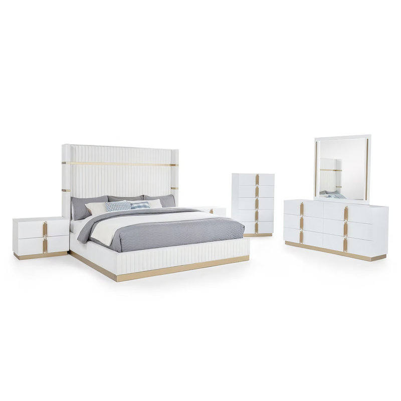 Eva 5 Piece Bedroom White King, King