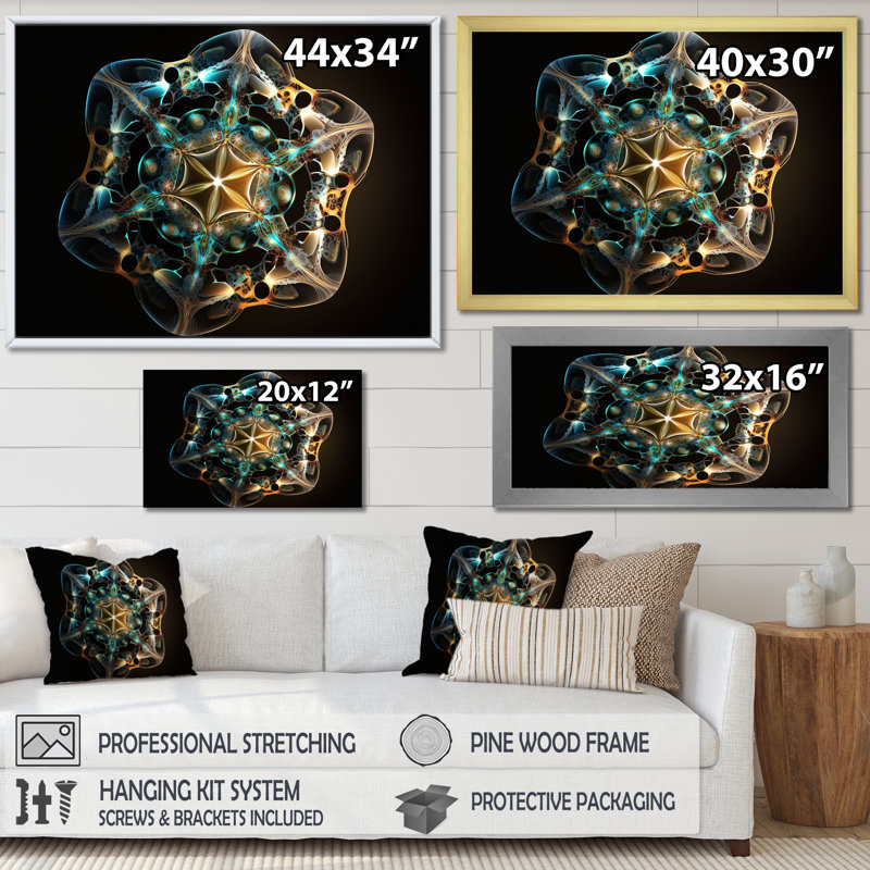 «Hidden Message Water Molecule - Fractals», art mural dans le salon, H 34 po x l 44 po x P 1,5 po, Cadre flottant blanc