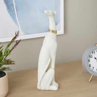Gelya Polystone Sitting Dog Decorative Cream Sculpture with Gold Collar