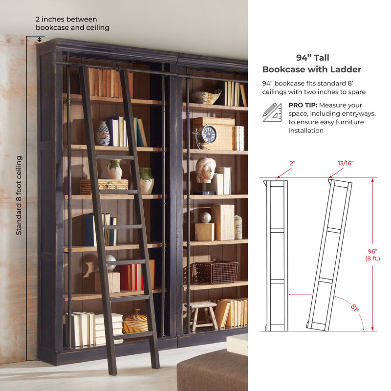 Sawyers Bookcase, Aged Black, 2 Bookcases/1 Ladder