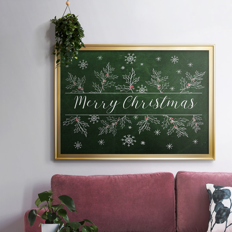 Merry Christmas Holly, reproduction d'art sur toile, Or, H 26 po x l 38 po x P 1,5 po