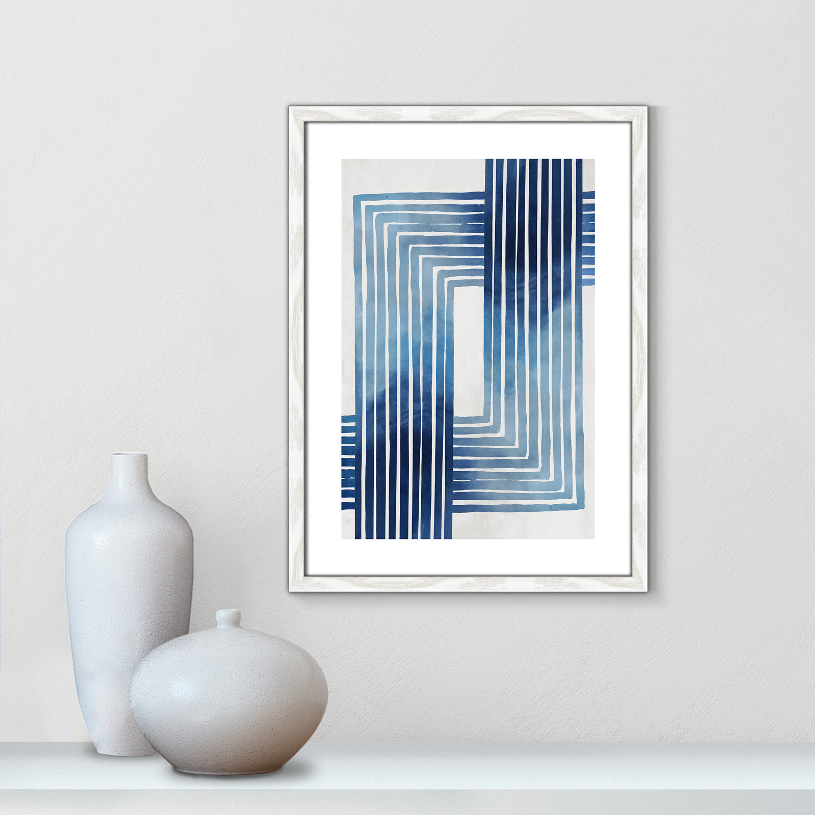 Lanny "In Unison" Painting by Eva Watts, White Wood Framed Paper, 23" H x 17" W x 0.75" D