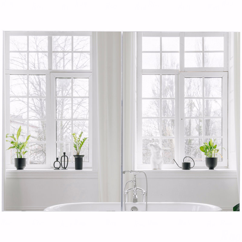 Cabinet, Modern, 5", Double Door Wall Mounted Bathroom Mirror, 31.5" X 23.5" Medicine With Design, Large Storage