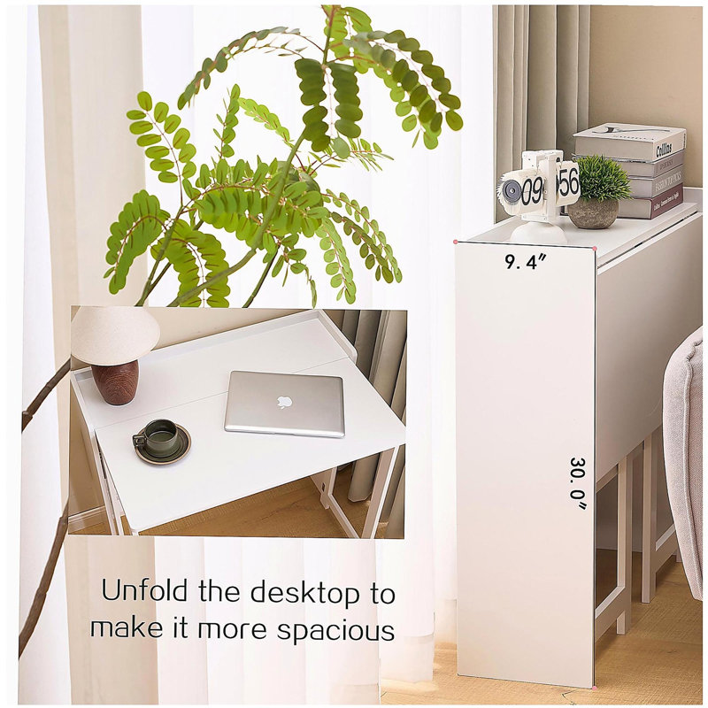 Table pliante avec tablette de rangement, bureau d'ordinateur pliable de 32,6 pouces pour les petits espaces, petit bureau d'écriture pour chambre à coucher