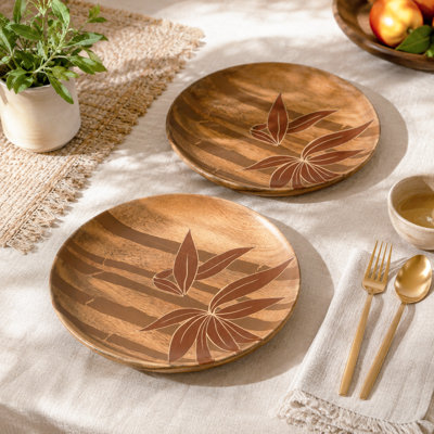 Assiettes en bois d'acacia peintes à la main Bamboo Grove