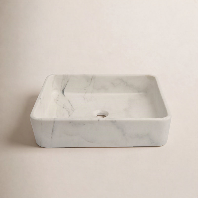 White Stone Handmade Rectangular Vessel Bathroom Sink