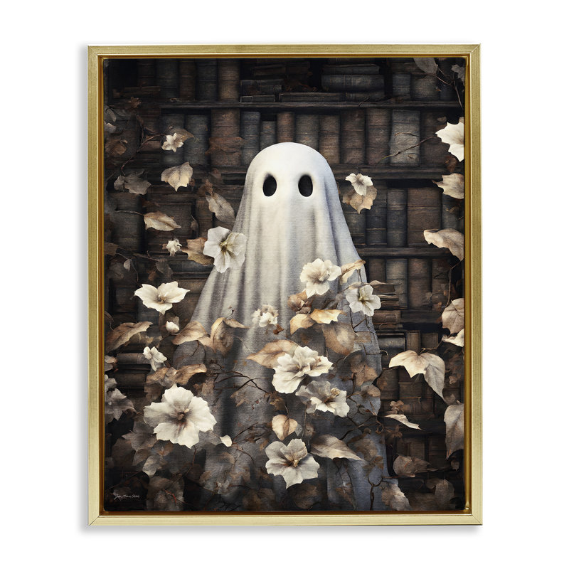 Art mural sur toile flottante Bookish Ghost & Flowers, design par Jo Moulton, H 31 po x l 25 po