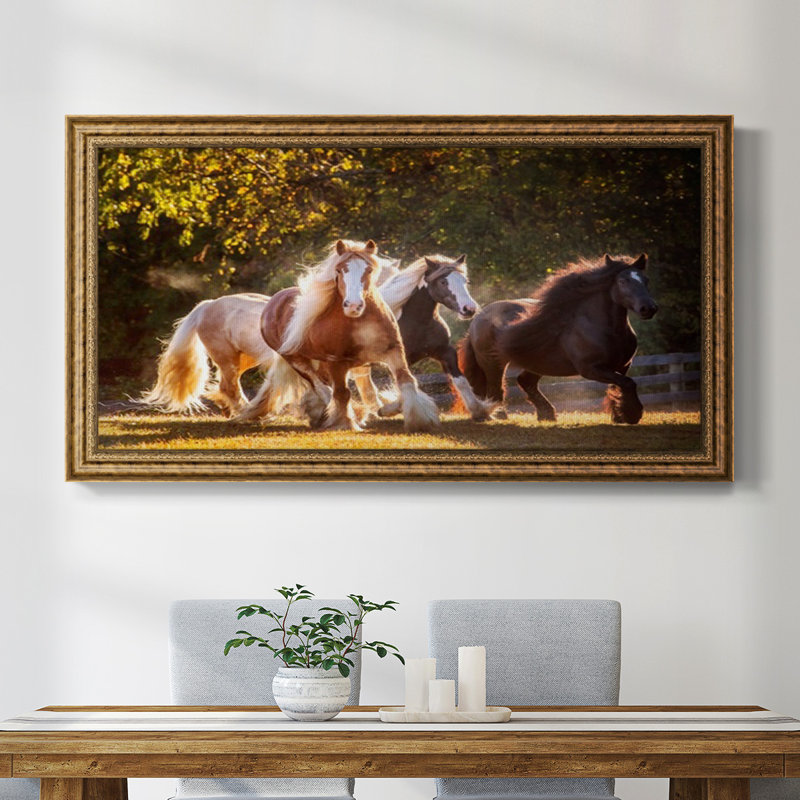 Sunlit Horses III - Reproduction de photo sur toile simple, H 25 po x l 45 po x P 1 po