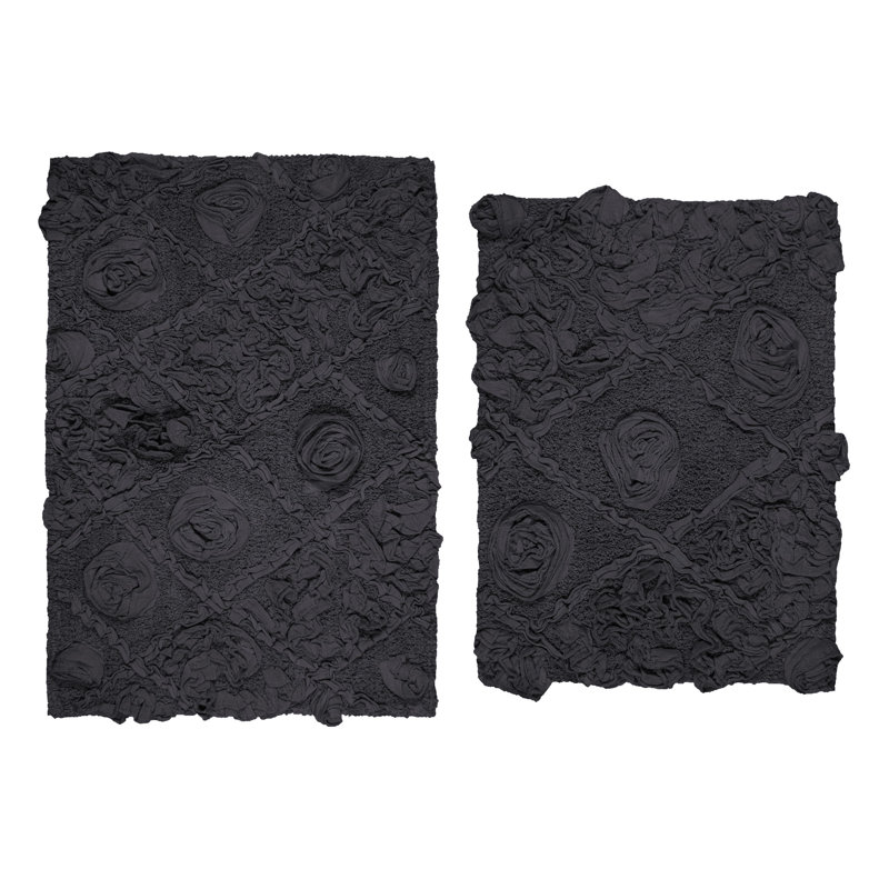 Schoenberger 2-Piece 100% Cotton Bath Rug with Spray Latex Non-Slip Backing Set , Gray