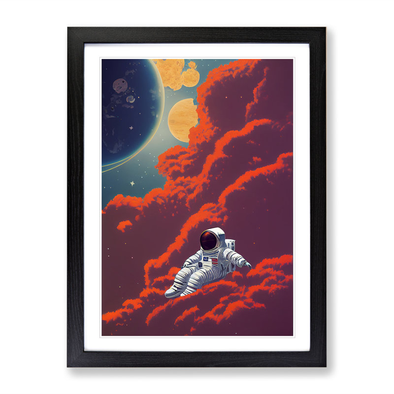 Resting Astronaut - Wall Art, Black Framed, 66cm H x 48cm W, White