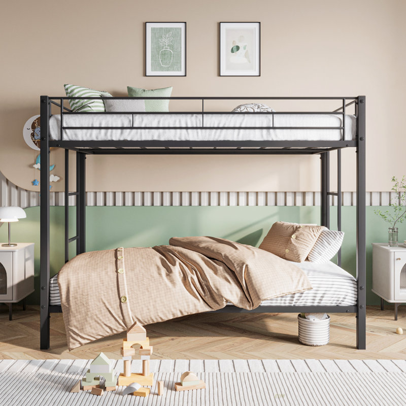 Metal Bunk Bed Twin Over Twin, Heavy Duty Twin Bunk Beds With Shelf And Slatted Support No Box Spring Needed (Bed)