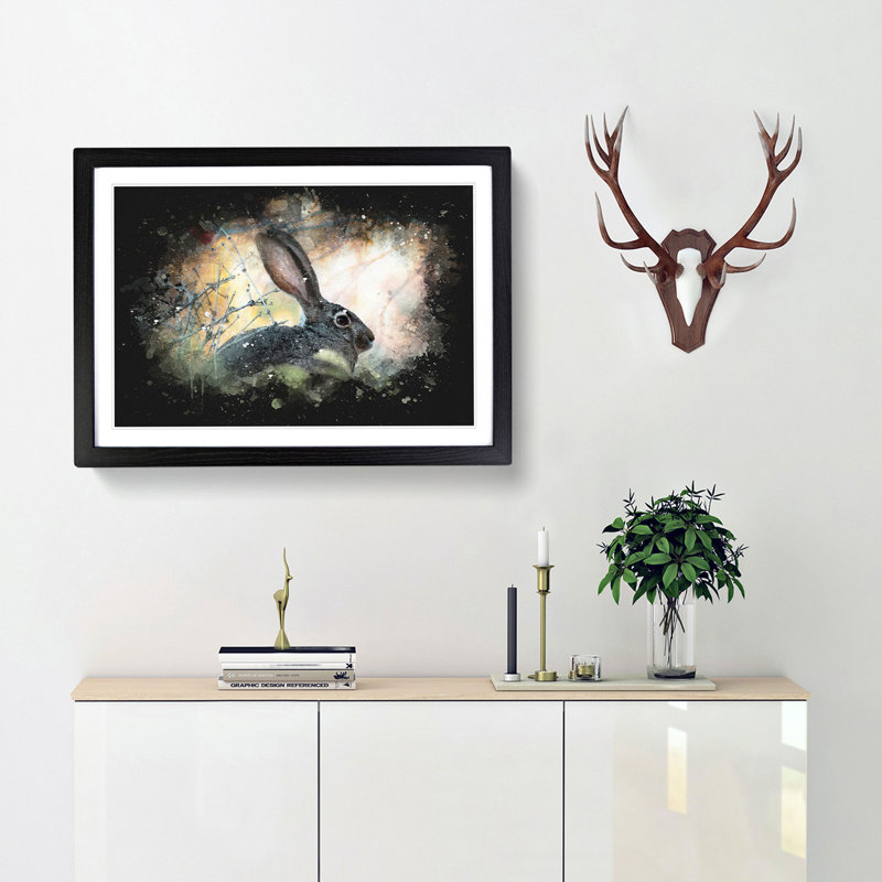 Hare in the Bushes - Picture Frame Graphic Art Print, 33cm H x 45cm W x 2cm D, Black Framed