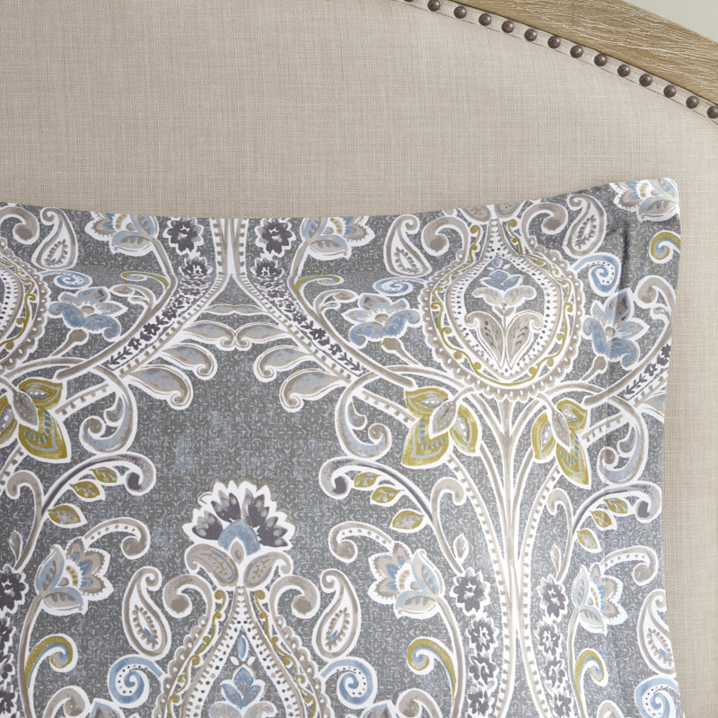 Elegant Grey Damask 5-Piece Cotton Duvet Cover Set