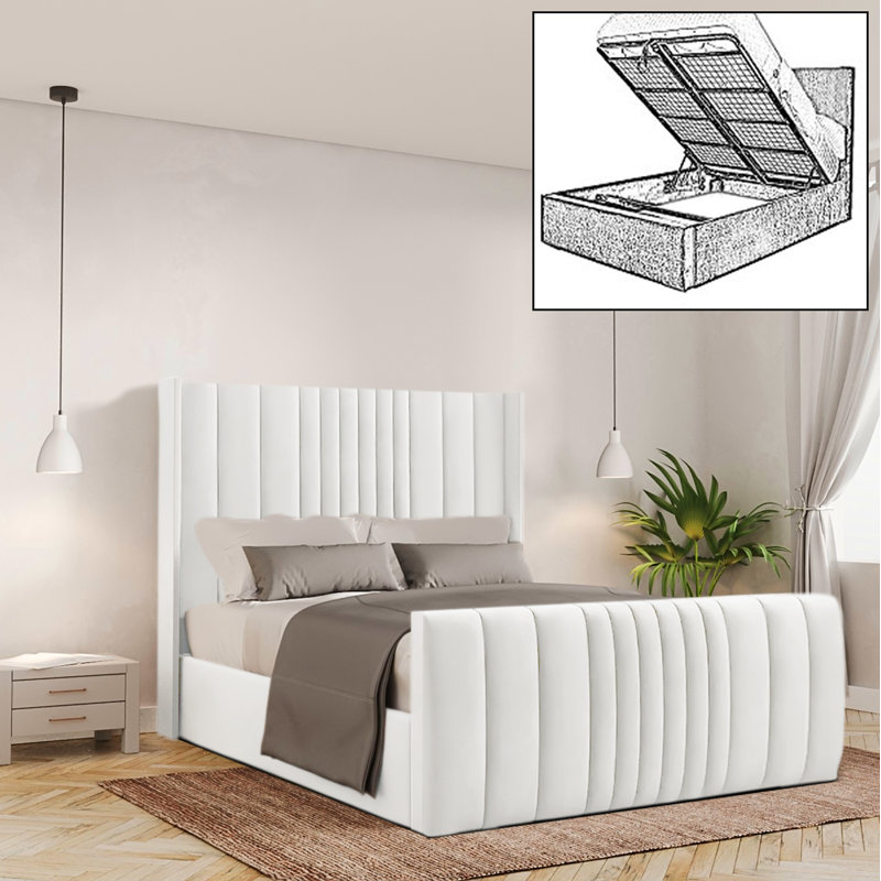 Bastin Upholstered Ottoman Storage Bed, Single (3'), White