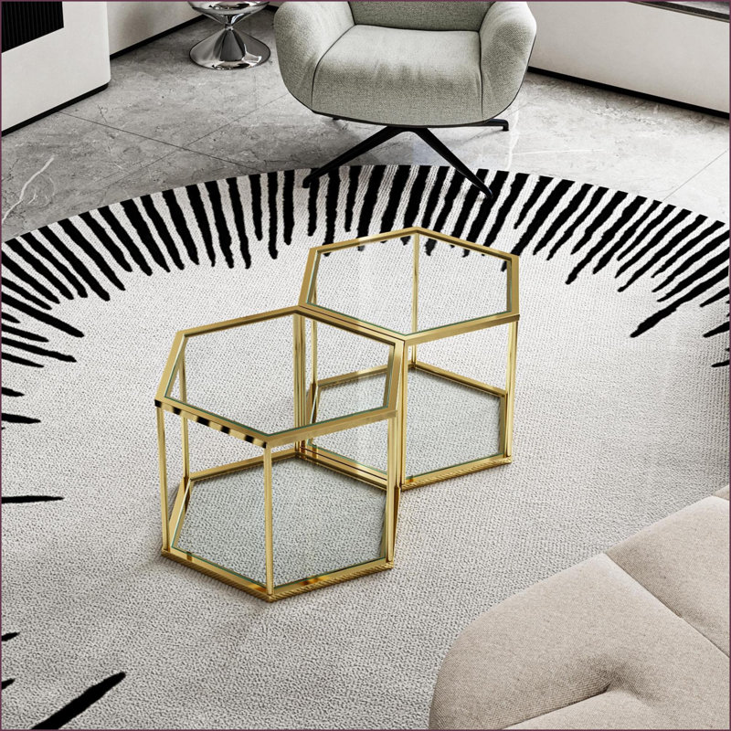 Petite table basse de salon avec structure en acier inoxydable doré Verre trempé facile à nettoyer
