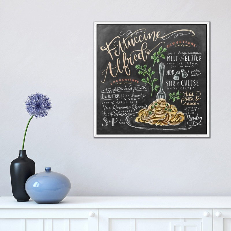 Fettuccine Alfredo Recipe - Print on Canvas, 45.72 cm H x 45.72 cm W, White Framed