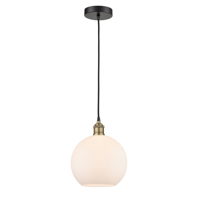 Luminaire suspendu simple à 1 lumière Ralph, Laiton, H 13,63 po x l 11,75 po x 11,75 po, Noir/laiton antique
