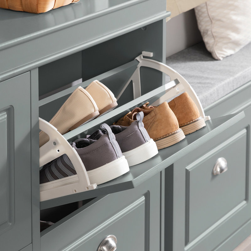 Moriah 16 Pair Shoe Storage Bench, Grey