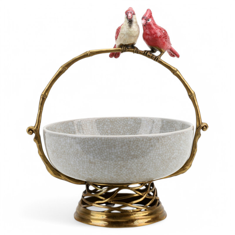 Porcelain Bowl With Bronze Robin Morning