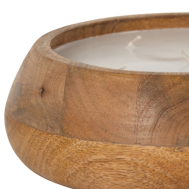 Jeimi Decorative Vanilla Scented Candle for Bookshelf Decor - Modern Mango Wood Bowl Candle for Coffee Table, Bedroom, or Living Room Accent