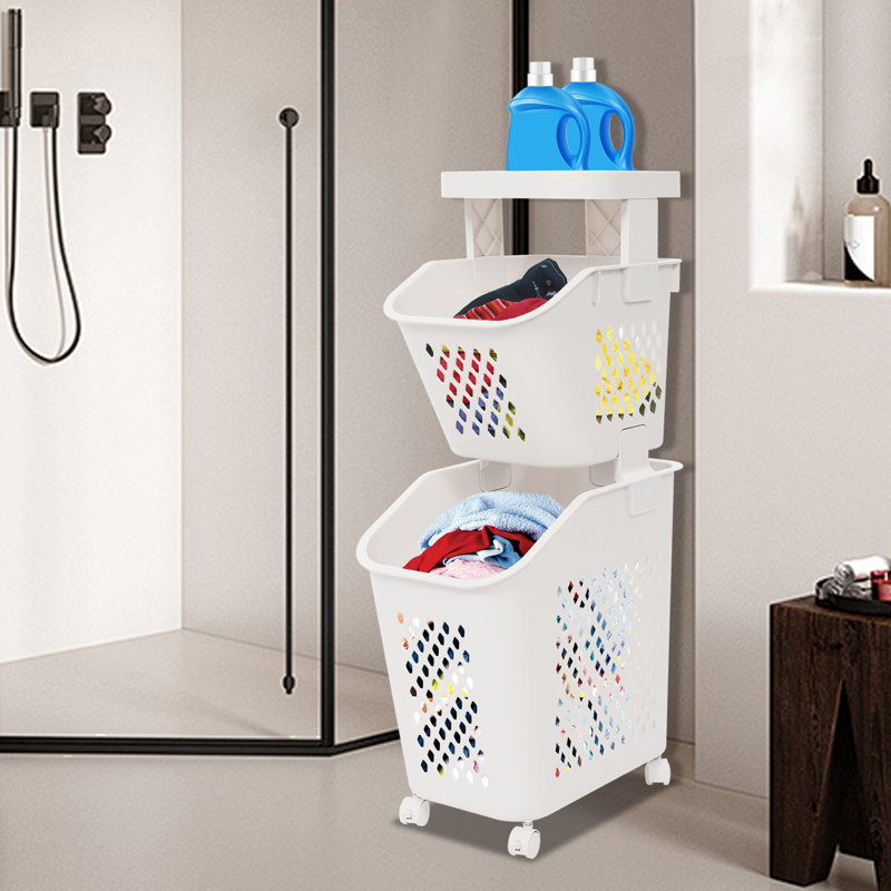 Panier à linge multicouche avec roulettes, H 29,60 po x l 8,30 po x P 15,10 po