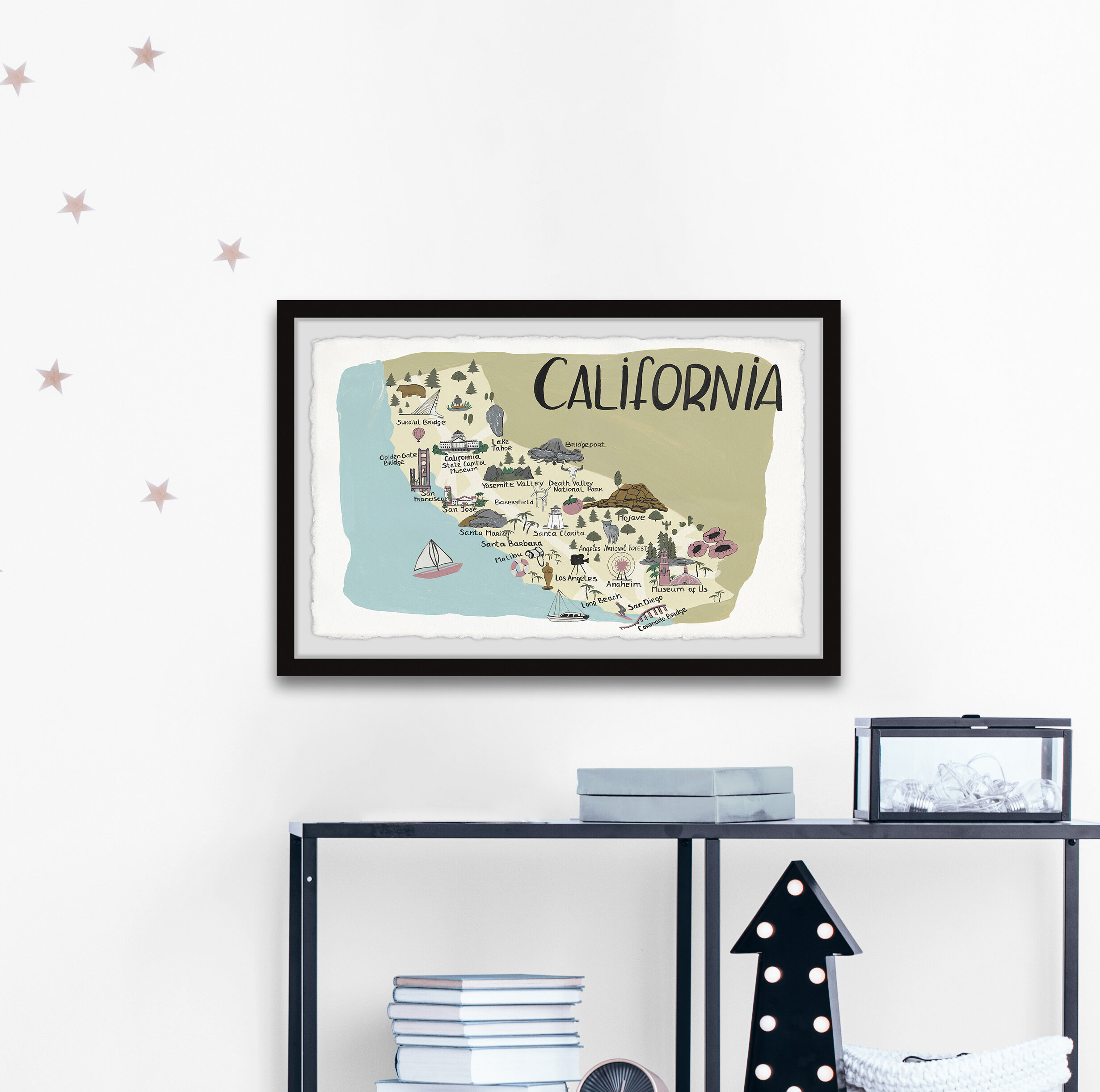 California Watercolor Map - Los Angeles Hand Lettering by Andrea Hill