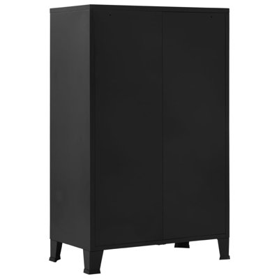 Miry Tall Office Cabinet, 2 Drawers W 2 Mesh Front Doors, Black Steel