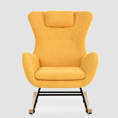 Rocking Chair Nursery, Teddy Upholstered Rocker Glider Chair With High Backrest, Adjustable Headrest & Pocket, Comfy Glider Chair For Nursery, Bedroom -  George Oliver, AB4DDD6570B14821BD0EF95A98242CEA