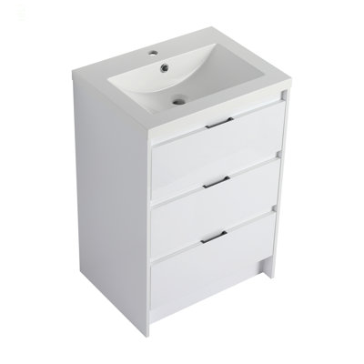 Meuble-lavabo autoportant de 72 po avec lavabo en résine, 1 armoire de rangement et 1 armoire murale, tiroirs et porte à fermeture en douceur, contreplaqué (KD-Packing)