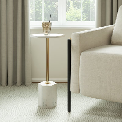 Transitional Handmade Solid Marble Martini Drink Table