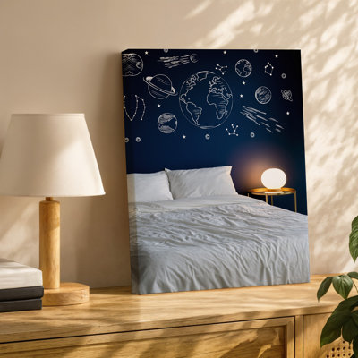 Toile, une scène de chambre à coucher confortable avec un lit soigneusement fait avec des draps blancs impeccables et une couette moelleuse placée contre une toile