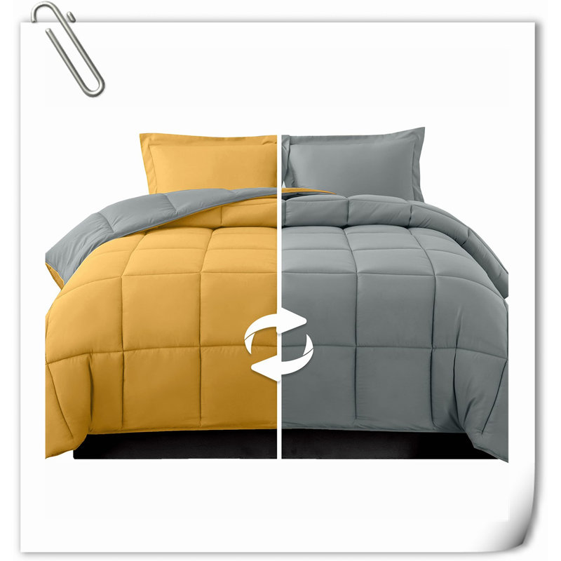 Ensemble de courtepointe en microfibre / polyester Quilts, Courtepointe grande + 2 taies décoratives, Jaune/gris