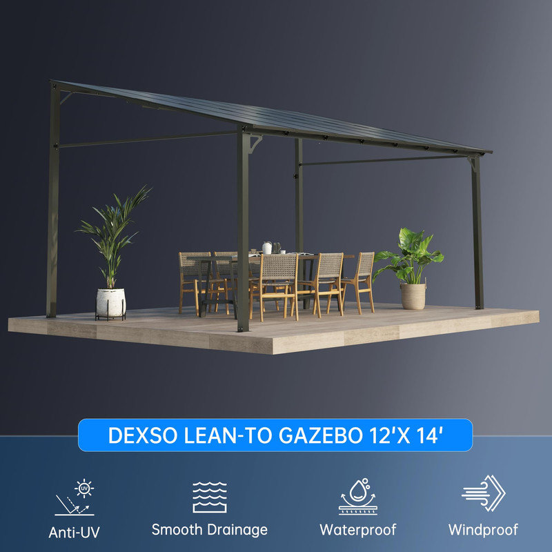 Housse de terrasse en aluminium à toit rigide de 12 pi x 14 pi avec toit rigide en polycarbonate anti-UV pour terrasse, cour et réception