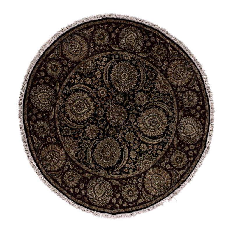 Tapis noir / vin / ivoire noué à la main de haute qualité